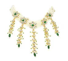 VIVA VIRAL Gold Pated Green and Off White Colour Pearl Chik Set sparkle star Dezine With Long Layerd Latkan Kundan Work With Ethnic Long Light Weight Pair Of Earrings Necklace Set For WOMAN  GIRLS-thumb2