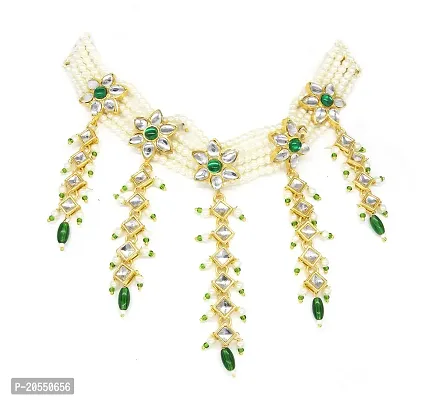VIVA VIRAL Gold Pated Green and Off White Colour Pearl Chik Set sparkle star Dezine With Long Layerd Latkan Kundan Work With Ethnic Long Light Weight Pair Of Earrings Necklace Set For WOMAN  GIRLS-thumb3