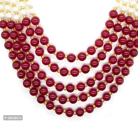 VIVA VIRAL Red and White Pearl Multi String Rajasthani ?Marvadi? Antique Necklace Set for Girls and Women-thumb3