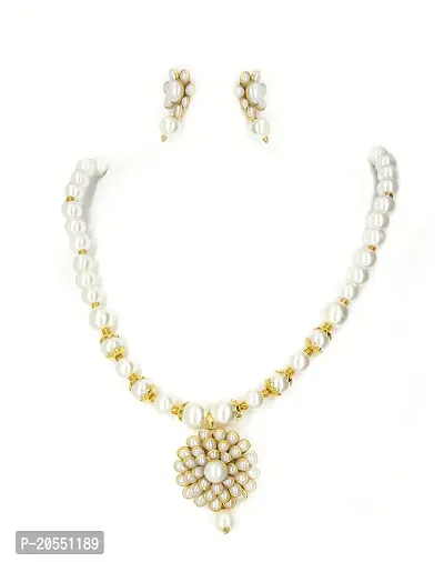 VIVA VIRAL Gold Plated White Pearl Beaded Pendant Set With Stylish Earring For Woman/Girls