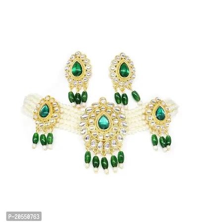 VIVA VIRAL Incredible Moti Maltilayer Kundan Green Choker Necklace Set For Girls  Women's