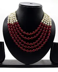 VIVA VIRAL Red and White Pearl Multi String Rajasthani ?Marvadi? Antique Necklace Set for Girls and Women-thumb1