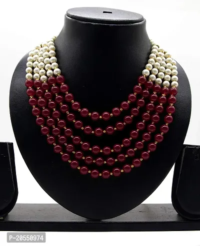 VIVA VIRAL Red and White Pearl Multi String Rajasthani ?Marvadi? Antique Necklace Set for Girls and Women-thumb2
