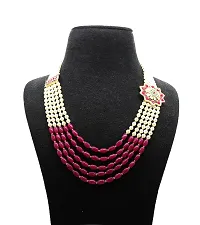 VIVA VIRAL Five Layer Real Pink White Gold Onyx Classical Product With Multilayer Pearl Beeds Moti Mala With Unique Stylish Bronze Beads Necklace for Women and Girls-thumb2