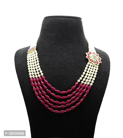 VIVA VIRAL Five Layer Real Pink White Gold Onyx Classical Product With Multilayer Pearl Beeds Moti Mala With Unique Stylish Bronze Beads Necklace for Women and Girls-thumb3