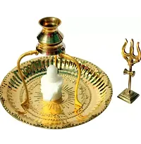 Marble Shivling with Brass Plate, Kalash with Stand/trishul Brass for Religious Purpose 12 Cm  (brass, Gold)-thumb4