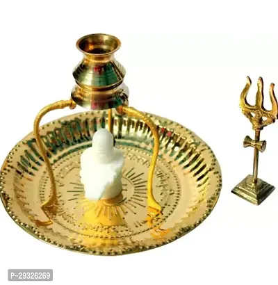 Marble Shivling with Brass Plate, Kalash with Stand/trishul Brass for Religious Purpose 12 Cm  (brass, Gold)-thumb5