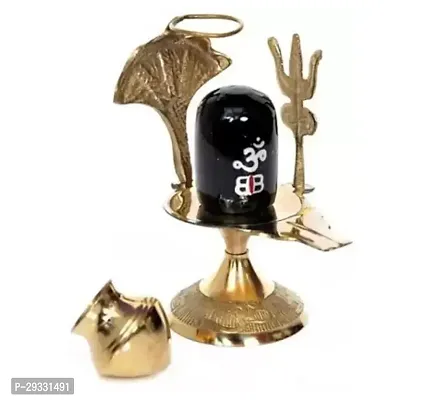 Religious Shivling Idol with Trishul and Puja Lota Decorative Showpiece - 10 Cm  (brass, Gold)-thumb0