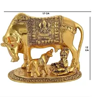 Cow and Calf with Krishna Brass Like Metal Showpiece for Decorative Gift Items Gold Big Decorative Showpiece - 12 cm  (Metal, Gold)-thumb1