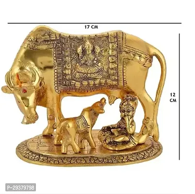 Cow and Calf with Krishna Brass Like Metal Showpiece for Decorative Gift Items Gold Big Decorative Showpiece - 12 cm  (Metal, Gold)-thumb2