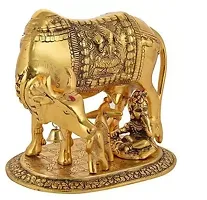 Cow and Calf with Krishna Brass Like Metal Showpiece for Decorative Gift Items Gold Big Decorative Showpiece - 12 cm  (Metal, Gold)-thumb2