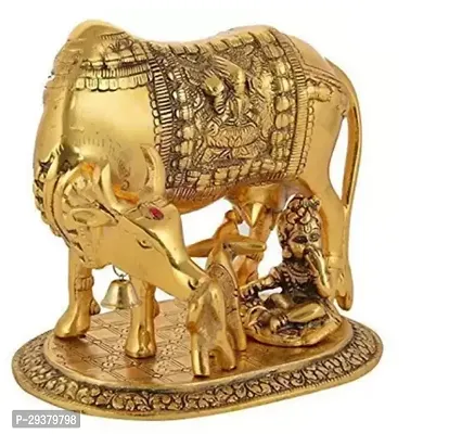 Cow and Calf with Krishna Brass Like Metal Showpiece for Decorative Gift Items Gold Big Decorative Showpiece - 12 cm  (Metal, Gold)-thumb3