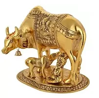 Cow and Calf with Krishna Brass Like Metal Showpiece for Decorative Gift Items Gold Big Decorative Showpiece - 12 cm  (Metal, Gold)-thumb3