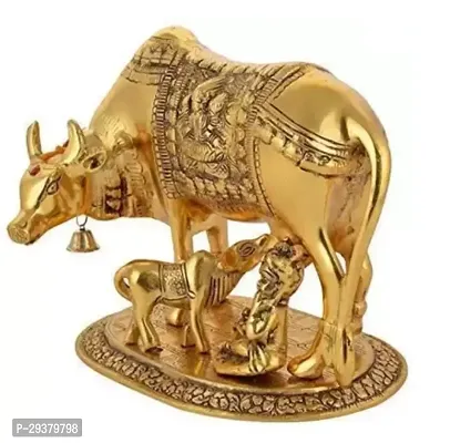 Cow and Calf with Krishna Brass Like Metal Showpiece for Decorative Gift Items Gold Big Decorative Showpiece - 12 cm  (Metal, Gold)-thumb4