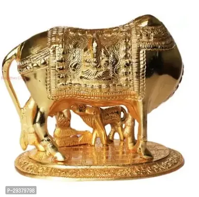 Cow and Calf with Krishna Brass Like Metal Showpiece for Decorative Gift Items Gold Big Decorative Showpiece - 12 cm  (Metal, Gold)-thumb5