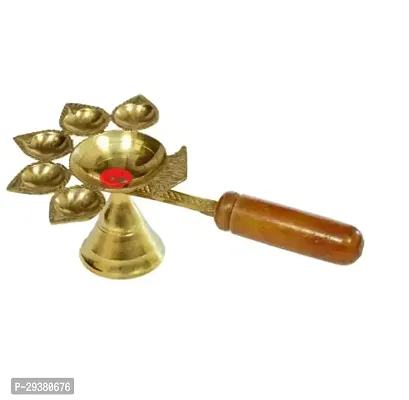 Poojan Paatr Panch Aarti Brass Diya Oil Lamp Jyoti Puja - Metal Panch Arti Diya for Diwali Pooja - Diya for Puja and Festival Decoration . Brass Table Diya  (Height: 3.5 inch)-thumb0