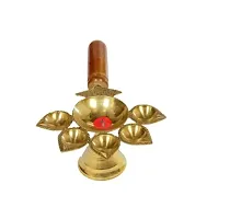 Poojan Paatr Panch Aarti Brass Diya Oil Lamp Jyoti Puja - Metal Panch Arti Diya for Diwali Pooja - Diya for Puja and Festival Decoration . Brass Table Diya  (Height: 3.5 inch)-thumb1