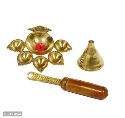 Poojan Paatr Panch Aarti Brass Diya Oil Lamp Jyoti Puja - Metal Panch Arti Diya for Diwali Pooja - Diya for Puja and Festival Decoration . Brass Table Diya  (Height: 3.5 inch)-thumb3