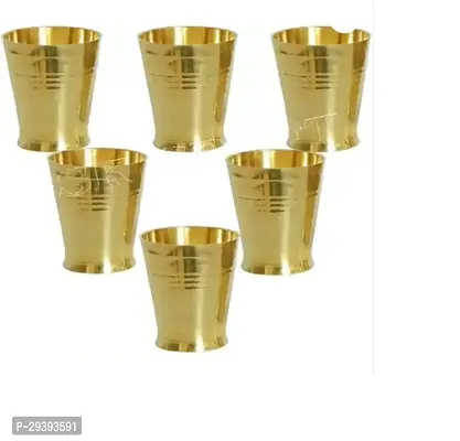 Brass Pooja Glass-Pack of 6  (Height: 2 inch, Gold)