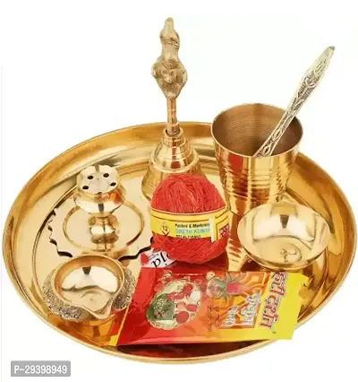 Pure Brass Special Puja Thali Set of 9 Items, for Diwali Poojan-thumb0