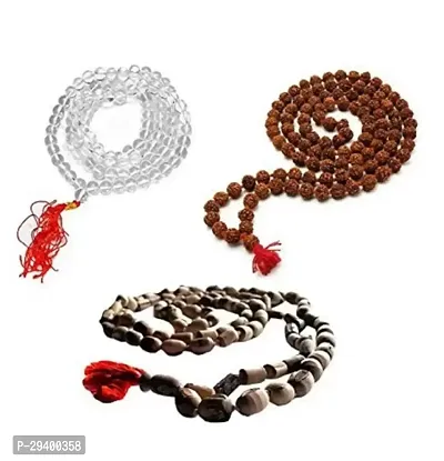 Original Tulsi Mala, Sphatik/Crystal Mala and Rudraksha Mala Set Wood, Crystal Chain