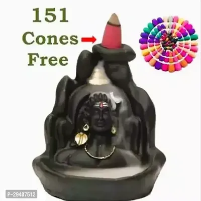 Combo Pack of Backflow Smoke Fountain Lord Adiyogi Shiva Incense Holder Burner with 151 Smoke