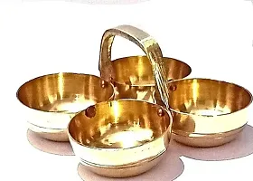 Golden Brass Puja Roli Chawal, Elaichi, Mishri 4 Bowl Holder Patra for Home Temple-thumb2