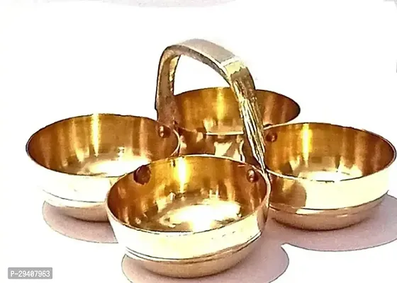 Golden Brass Puja Roli Chawal, Elaichi, Mishri 4 Bowl Holder Patra for Home Temple-thumb3