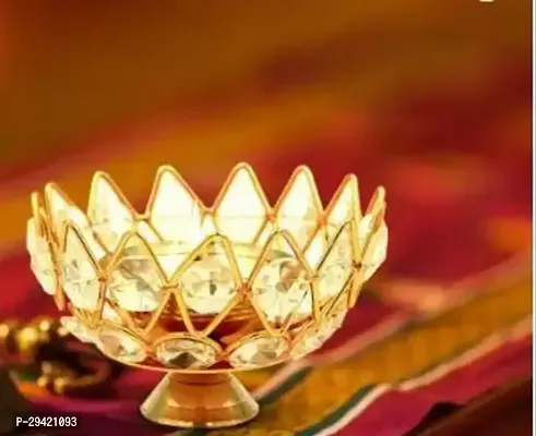 Brass Small Bowl Crystal Diya Round Shape Kamal Deep Akhand Jyoti Oil Lamp for Home Temple Puja Decor Gifts (Pack of 4, 5 cm )-thumb0