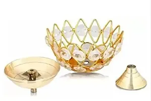 Brass Small Bowl Crystal Diya Round Shape Kamal Deep Akhand Jyoti Oil Lamp for Home Temple Puja Decor Gifts (Pack of 4, 5 cm )-thumb1