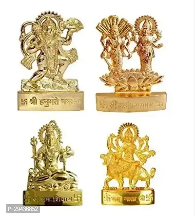 4 Combo Hanuman ji, Laxmi Narayan, Shankar ji and Maa Durga ji Combine Set of Spiritual Religious Metal Gold Plated Statues (Standard Size)