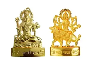 4 Combo Hanuman ji, Laxmi Narayan, Shankar ji and Maa Durga ji Combine Set of Spiritual Religious Metal Gold Plated Statues (Standard Size)-thumb1