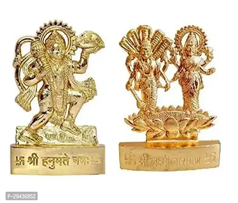 4 Combo Hanuman ji, Laxmi Narayan, Shankar ji and Maa Durga ji Combine Set of Spiritual Religious Metal Gold Plated Statues (Standard Size)-thumb3