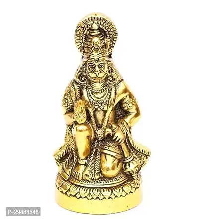 Hanuman ji Statue Sitting Metal Hanuman ji Idol Bajrangbali Murti Gift Article Decorative Showpiece Decorative Showpiece Decorative Showpiece (Goloden)-thumb2