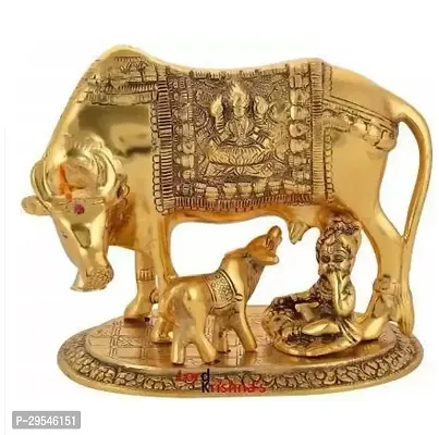 Kamdhenu Cow Calf with Laddu Gopal Decorative Showpiece - 16 Cm-thumb0