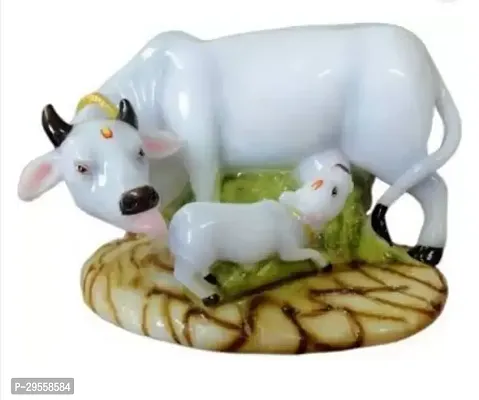 White Marble Cow With Calf Decorative Showpiece 12 cm