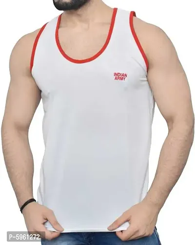 White Slim fit Vest Indian Army Sando for Men-thumb0