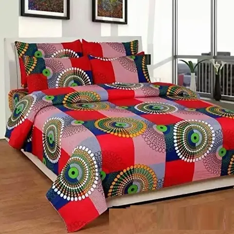 Printed Polycotton Double Bedsheet With 2 Pillow Covers