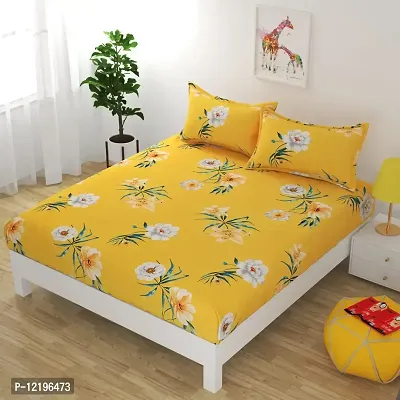 Pansy 168 TC Queen Size Cotton Double Floral Bedsheet (Pack of 1, Yellow)-thumb0