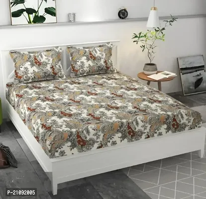 Classic Glace Cotton Printed King Bedsheet with Pillow Covers