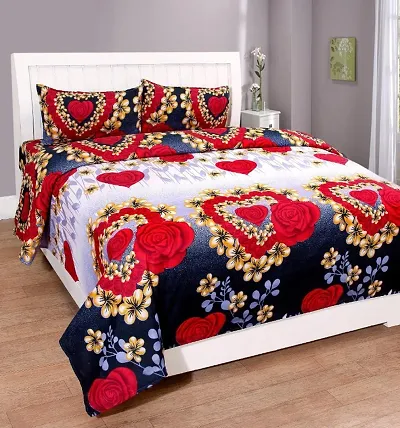 Printed Polycotton Double Bedsheet with Pillow Covers