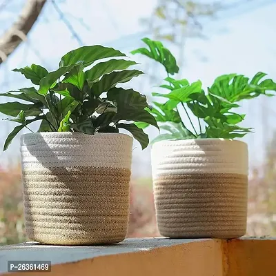 Jute Planter Pots/Storage Basket with Handle,  (6 Inch) Pack of 2-thumb0