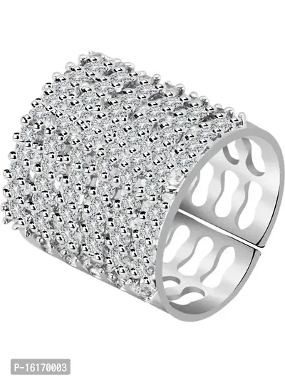 LATEST DESIGN SOLITAIRE SILVER PLATED AMERICAN DIAMOND ADJUSTABLE RING-thumb3