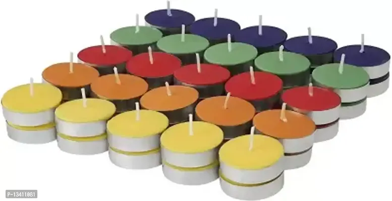 Wax Candles Tea Light Unscented Wax Tealight Candles Smokeless Candles, Diwali Candles for Home D&eacute;cor (Pack of 50,&nbsp;Multicolor).