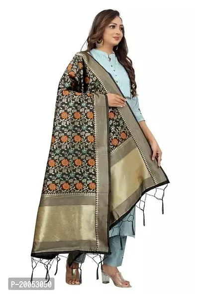 Stylish Grey Banarasi Silk Printed Dupattas For Women