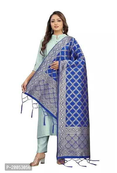 Stylish Navy Blue Banarasi Silk Printed Dupattas For Women