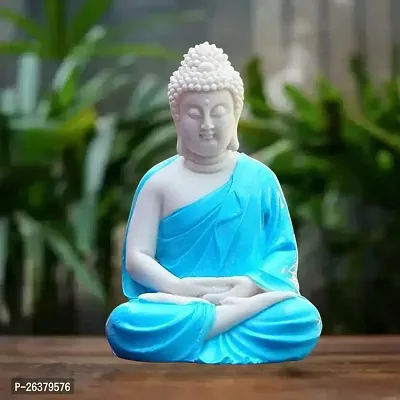 Codetrot Handcrafted Polyresin Sitting Meditation Dhyan Buddha Statue Showpiece Lord Buddha Idol (White  Orange, 14 cm). (Blue)