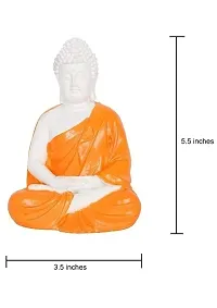 Codetrot Handcrafted Polyresin Sitting Meditation Dhyan Buddha Statue Showpiece Lord Buddha Idol (White  Orange, 14 cm). (Orange)-thumb2