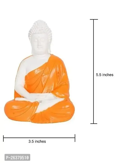 Codetrot Handcrafted Polyresin Sitting Meditation Dhyan Buddha Statue Showpiece Lord Buddha Idol (White  Orange, 14 cm). (Orange)-thumb3