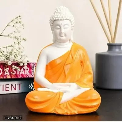 Codetrot Handcrafted Polyresin Sitting Meditation Dhyan Buddha Statue Showpiece Lord Buddha Idol (White  Orange, 14 cm). (Orange)-thumb0